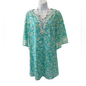 Lilly Pulitzer Beaded Cotton Tunic Dress XS Resort Cover-Up Pockets